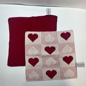 Cupcakes and Cashmere 100% Cotton 3 Wash Cloths Hearts Red White Pink Valentine